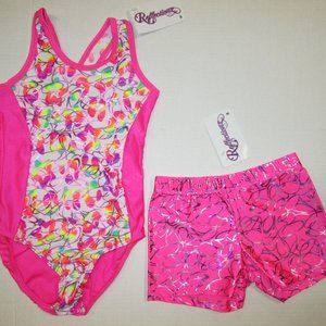 Leotard Shorts Set New Size 8 - Fits 7-8 Gymnastics Dance Reflectionz Pink